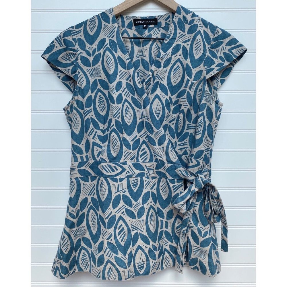 Great Plains UK Linen Blend Print Wrap Top | Size Medium